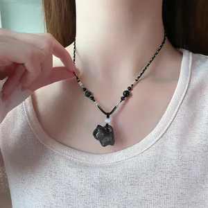 Pendentif en obsidienne naturelle collier chaîne de clavette cadeau de couple bijoux