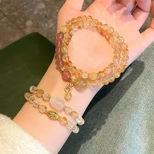 Bracelet double tour en cristal jaune et fraise naturel pour femme beau bijou vintage.