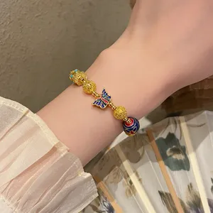 Bracelet de perles papillon en cuivre cloisonné ethnique rétro vintage élégante bijoux chic
