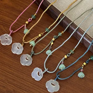 Natural white agate ruyi pendant necklace new Chinese style literary jewelry sweater chain