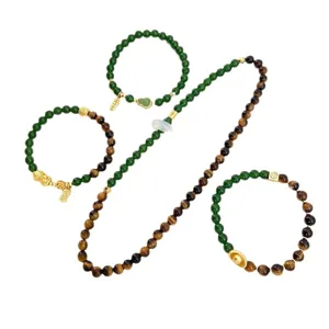 Set de bracelets de perles en œil de tigre jaune et jade vert porte-bonheur élégant