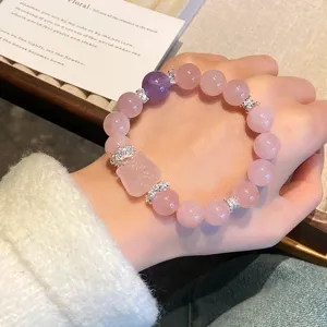 Natural pink quartz crystal bracelet with silver spacers and purple bead sweet style gift for women