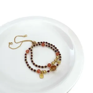 New Chinese style sweet princess double layer crystal beaded bracelet with Fu charm.