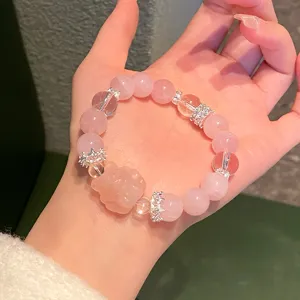 Natural rose quartz bracelet with silver accessories and cute charm for women daily wear