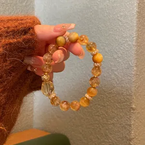 Bracelet en perles de pierres précieuses de citrine et quartz naturel pour femmes mode.