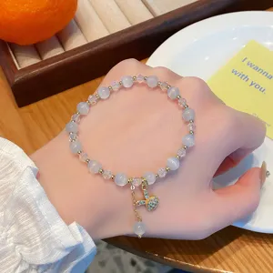 Bracelet de perles œil de chat avec pendentif lapin en cristal doux style étudiant cadeau