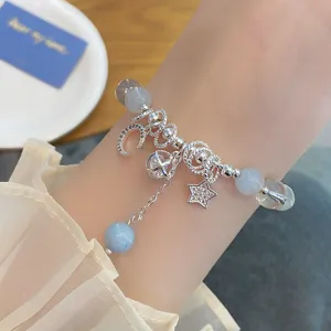 Exquisite blue crystal beaded bracelet, retro Chinese style wrist jewelry for women.