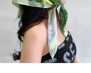 French floral silk scarf square headscarf women spring summer stylish hair band sun protection