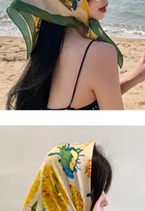 French floral silk square scarf for women, stylish headscarf and hair band for summer.