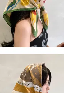 French vintage floral square silk scarf hairband head wrap elegant women fashion accessory.