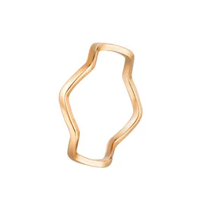 Simple wavy titanium steel 14k gold plated ring, waterproof minimalist daily jewelry for women.