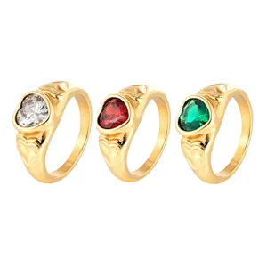 Bague cœur en zircon plaqué or 14k style vintage coréen vue principale produit