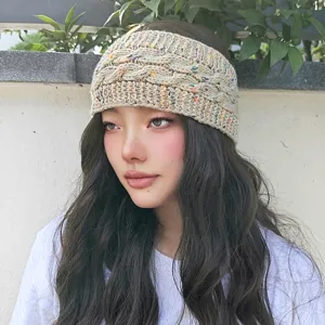 Knit headband for women, thick cozy cable knit winter hair band with colorful flecks stylish.