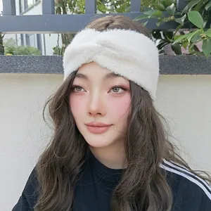 Cozy plush twisted headband winter ear warmer solid color knitted hair band for women