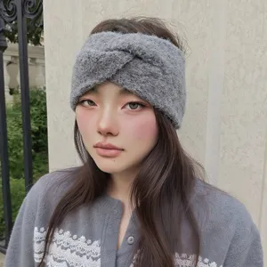 Chic Knitted Wide Headband For Women Western Style Crisscross Solid Color Polyester Warm Ear Warmer Thermal Hairband