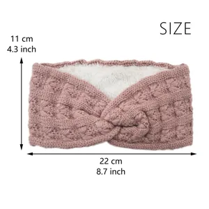 Fleece lined knit headband with stylish cross design, warm winter ear warmer for women.