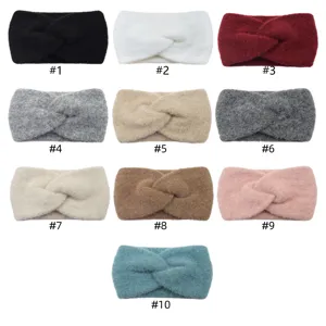 Cozy cross knitted hair band winter warm fleece headband multi color variant set options