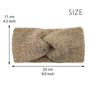 Solid color plush cross headband, wide knit winter hair band with dimension details.