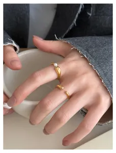 Minimalistischer offener Wassertropfen Ring, 18K vergoldeter Titanstahl, geometrischer Schmuck.