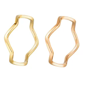 Stainless steel 14k gold plated minimalist wave plain rings fashion women jewelry