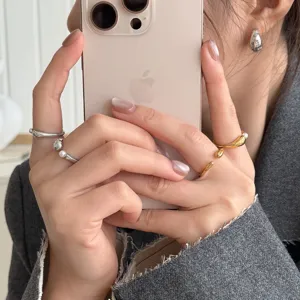 Minimalistischer offener Wassertropfen Ring Edelstahl 18K vergoldet geometrischer Schmuck