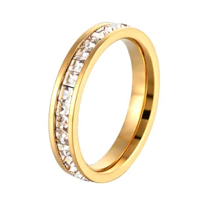 Bague Minimaliste en Acier Inoxydable avec Strass pour Femmes Or Or Rose Argent Électroplaqué Géométrique Éternité Bijoux Cadeau