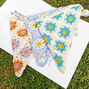 Diadema Triangular de Punto de Ganchillo Vintage Estilo Pastoral Francés Pañuelo de Pelo Floral Calado para Mujer Bohemio