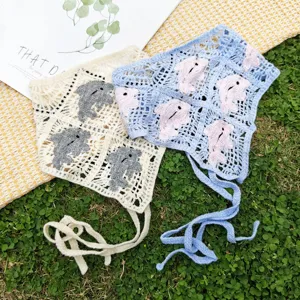 Dolce Pastorale Uncinetto Maglia Traforata Triangolo Sciarpa Capo Carino Delfino Jacquard Fascia Capelli Stringato Mesh Bandana Copricapo Accessori Capelli Donna