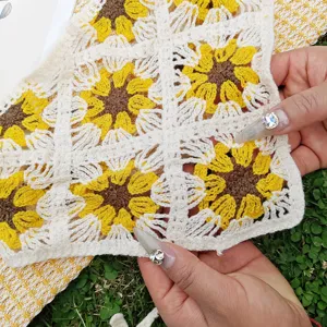 Handmade crochet sunflower floral headband pastoral knit triangle hair kerchief sweet style