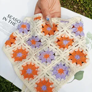 Retro Ganchillo Floral Bandana Verano Tejer Triángulo Pañuelo Francés Banda Pelo