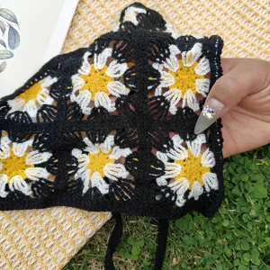 Handmade crochet floral triangle kerchief headband, sweet pastoral daisy hair band for women.