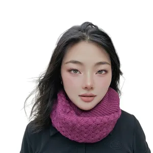 Autunno inverno donne viola lavorato a maglia sciarpa tubo morbido caldo scaldacollo casual