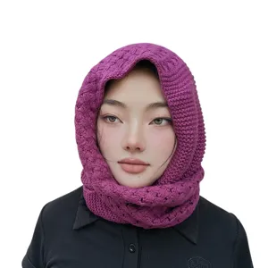 Sciarpa con cappuccio in maglia tinta unita calda inverno elegante scaldacollo donna.