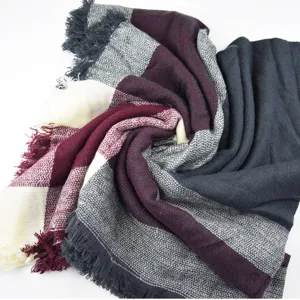 Britisches Karo Winter Schal Detailaufnahme, kuscheliges Stricktuch für Damen und Alltag.