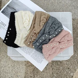 Diademas de punto acogedoras con perlas juego de cinco colores para invierno y estilo diario.