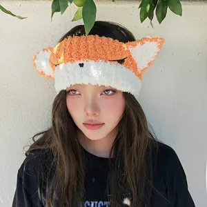 Cute animal embroidery coral fleece wide headband for daily face washing and hair styling.