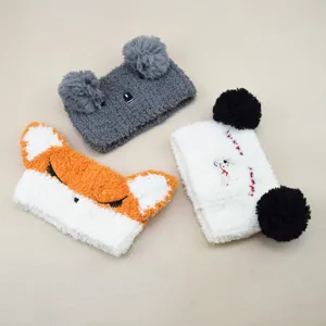 Cute animal embroidery coral fleece hair band soft knit headband for washing face detail