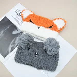 Plush animal embroidery detail on wide fuzzy headband, soft fleece texture for daily face washing.