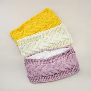 Cozy winter knitted fleece lined headband detail, thick warm hair band for cold weather.