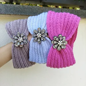 Knitted rhinestone flower headband women winter warm hair band fashion hair accessories