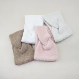 Imitation wool wide knitted headband warm ear protection cross hair band for winter daily