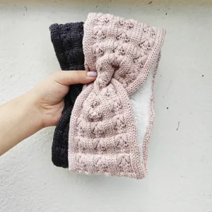 Knotted cable knit winter headband with cozy fleece lining warm ear warmer for cold weather