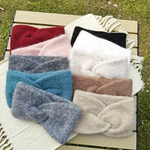 Fuzzy wide knit headband winter warm ear warmer twisted hair band soft knit hair accessory