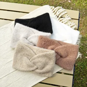 Cozy fuzzy knit wide headband winter warm fleece twist hair band daily outdoor fashion accessory
