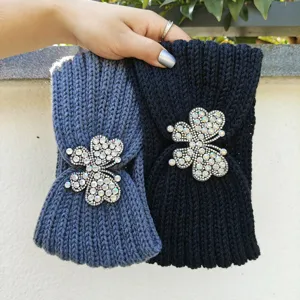 Gestricktes Strass Schmetterling Stirnband warme elastische Haarbänder für Damen Haaraccessoires