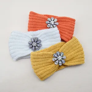 Knitted winter warm headband with crystal flower rhinestone hair band for women daily wear