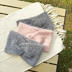 Faux wool wide knit headband winter warm double layer cross hair band detail view