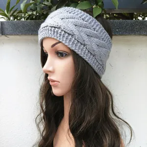 Knitted cable headband winter warm hair wrap thick fleece lined ear warmer for women