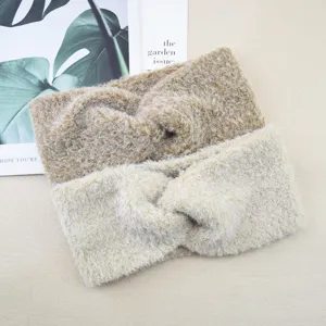 Soft plush cross headband knit winter warm hair band for daily washing face and skincare use.