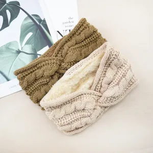 Cozy knitted fleece-lined cross headband winter warm hair band for women ear protection.